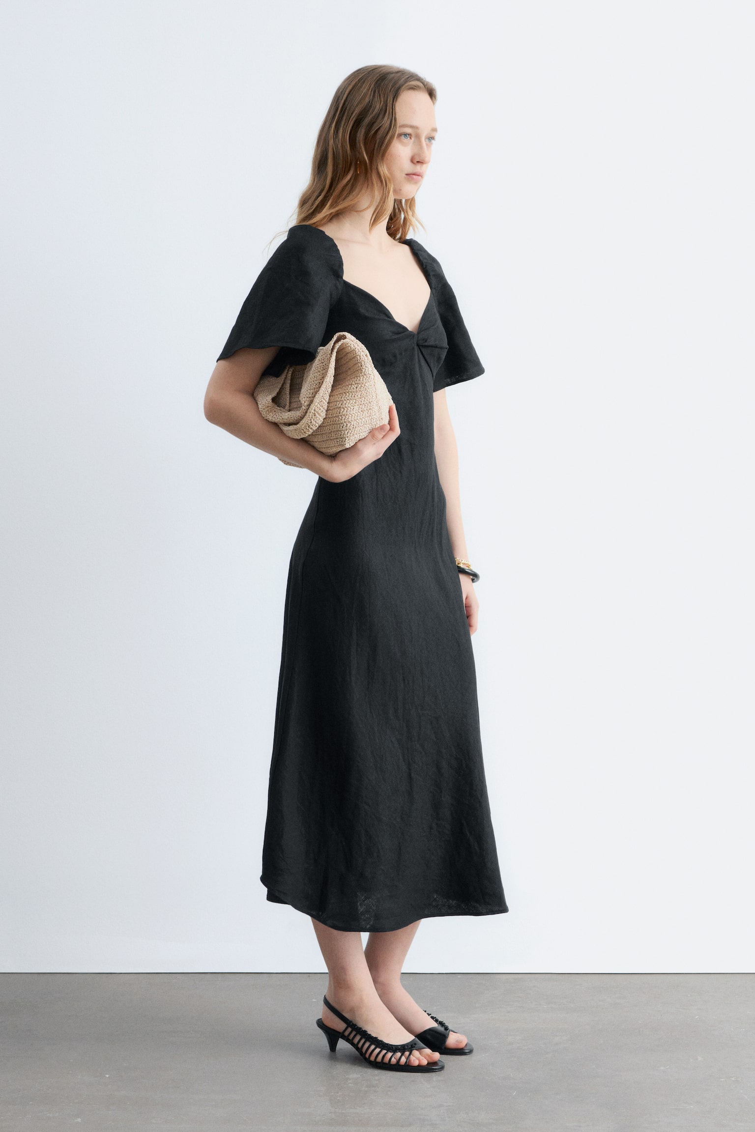 Linen Midi Dress - Nero - 4