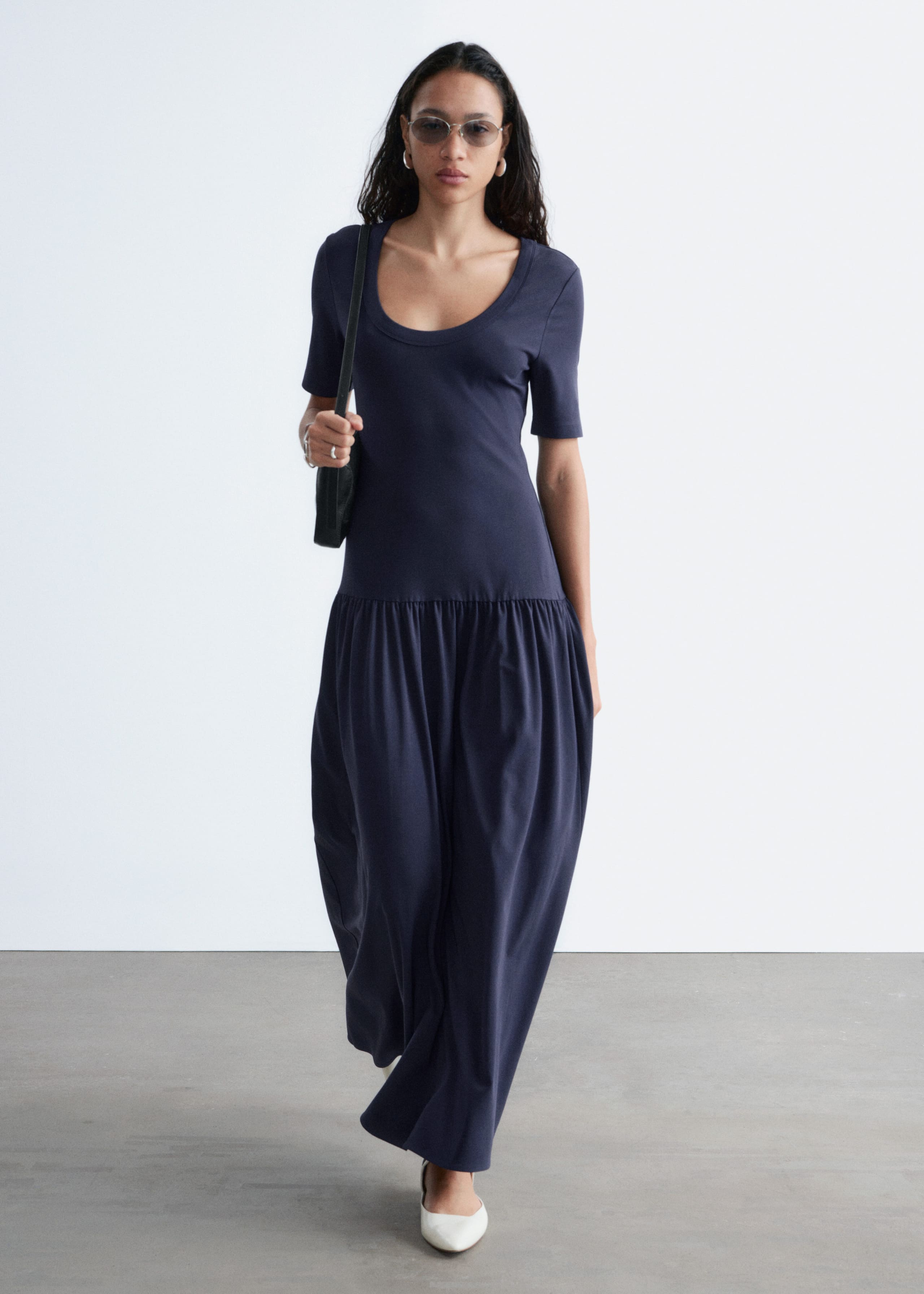 Longline Jersey Maxi Dress - Navy Blue - Lookbook