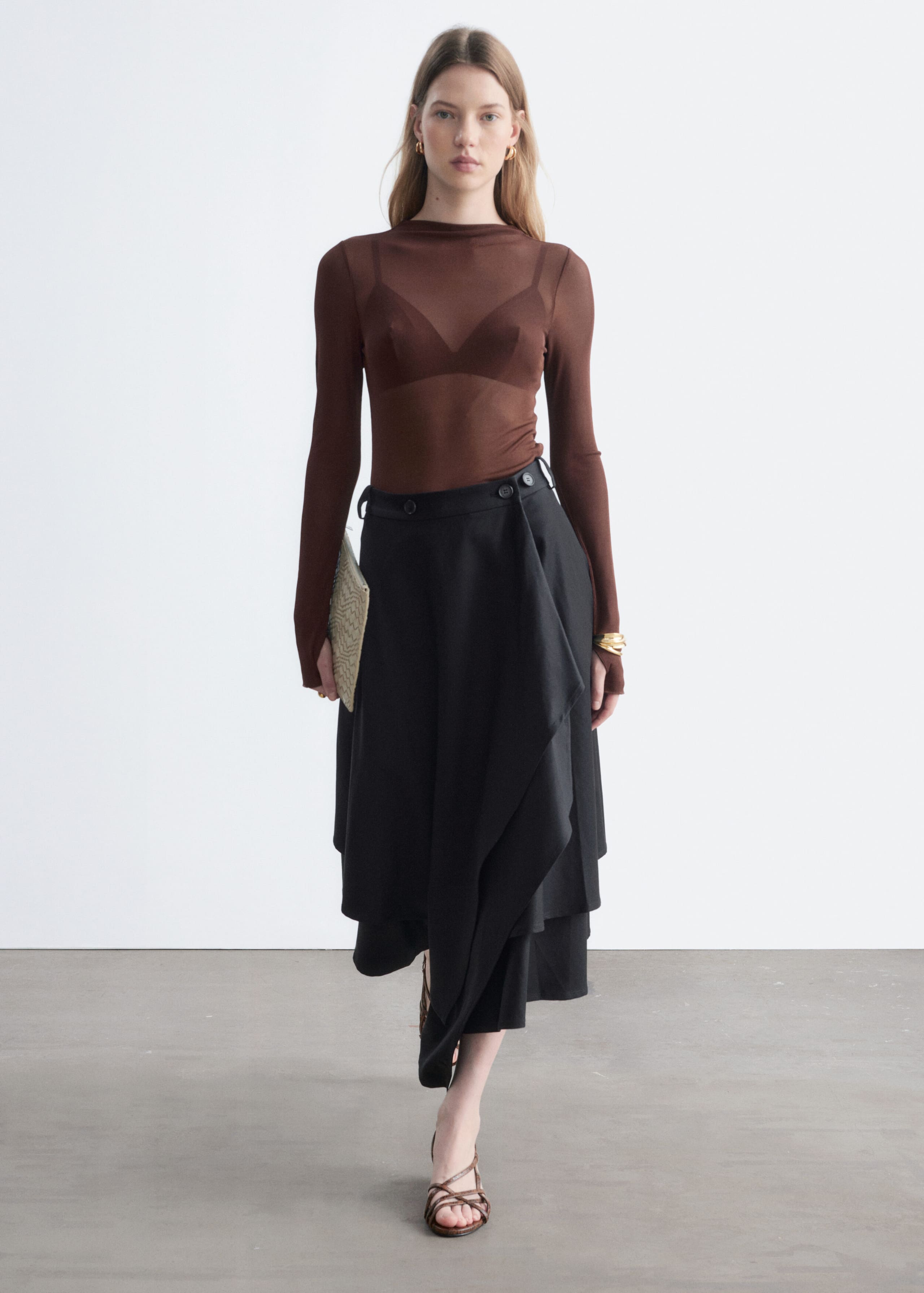 Ribbed Silk Top - Dark Brown - Lookbook