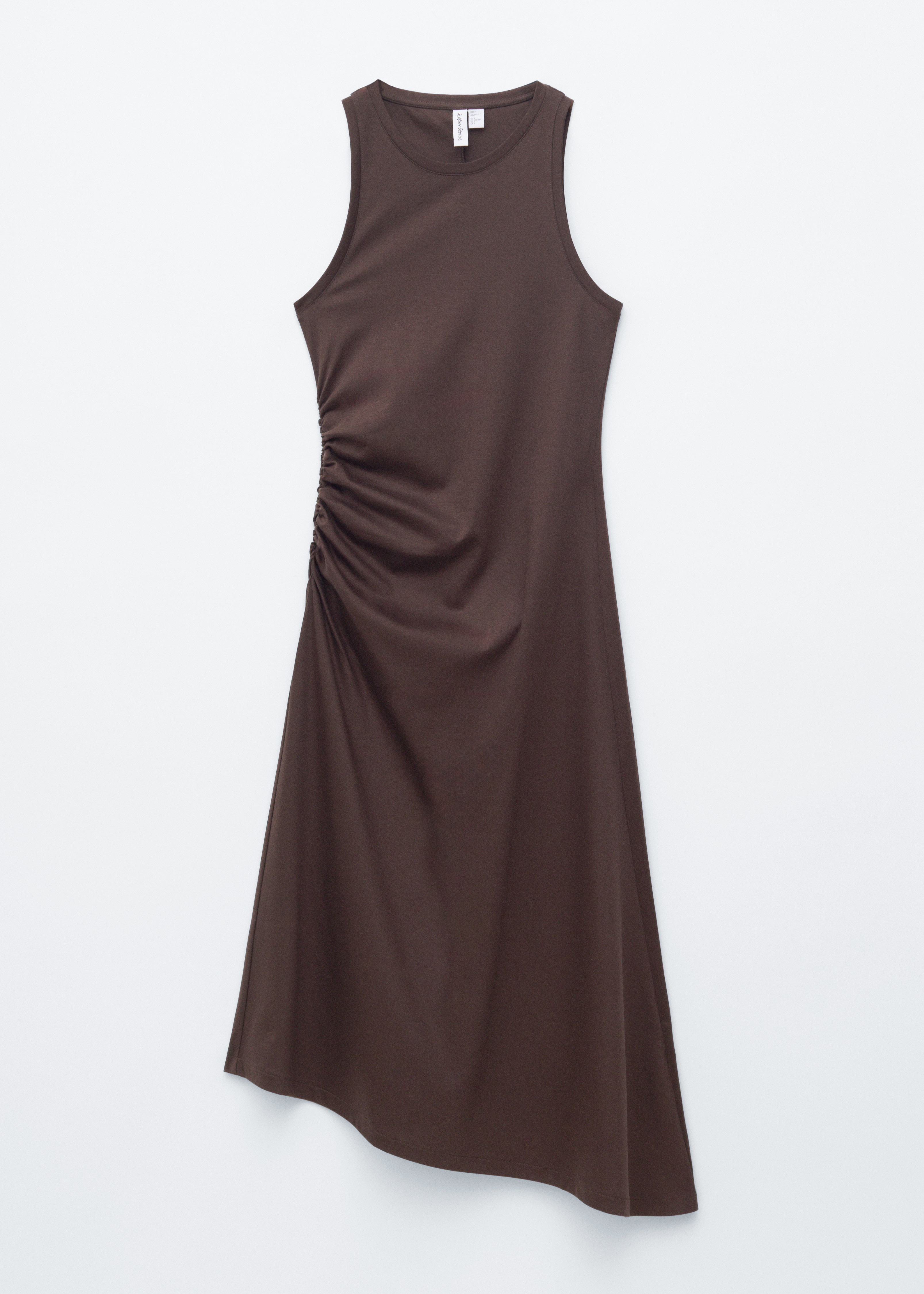 Ráncolt Aszimmetrikus Midi Ruha - Sötétbarna/Világosszürke