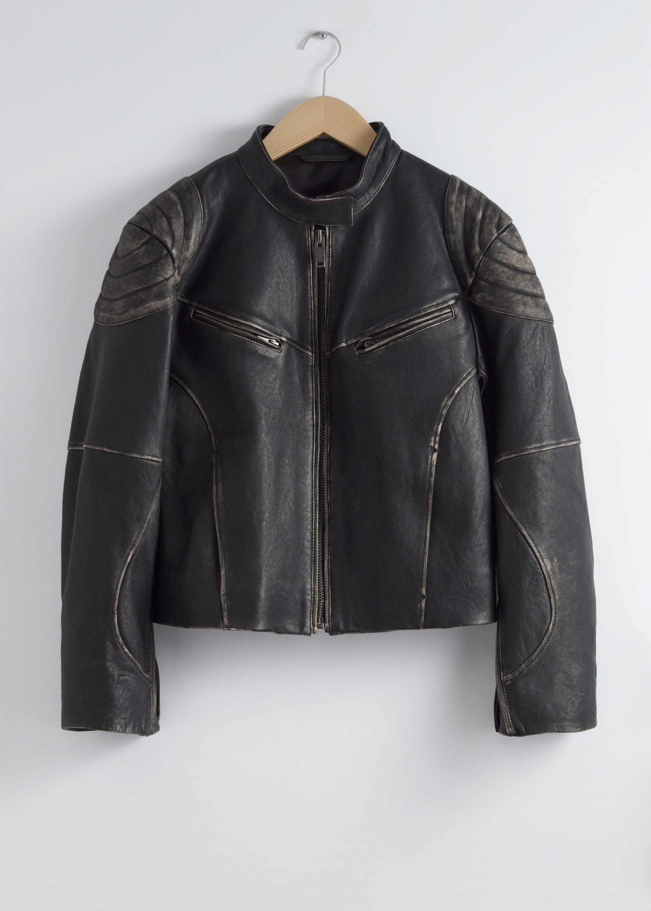 View larger image: Topstitched Leather Jacket - Black - Ladies | H&M GB 1